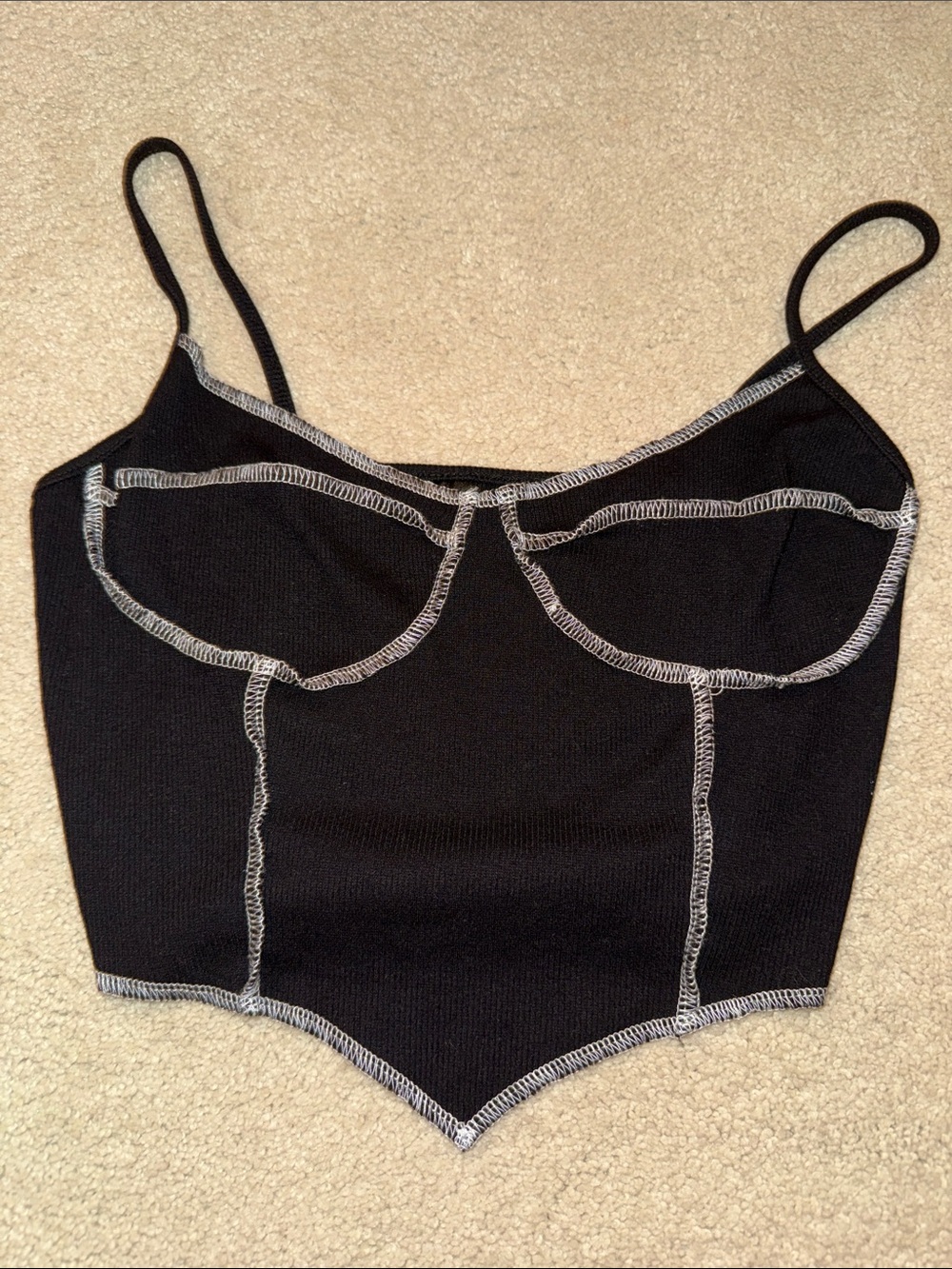 SHEIN Black Crop Cami with Contrast White Stitching